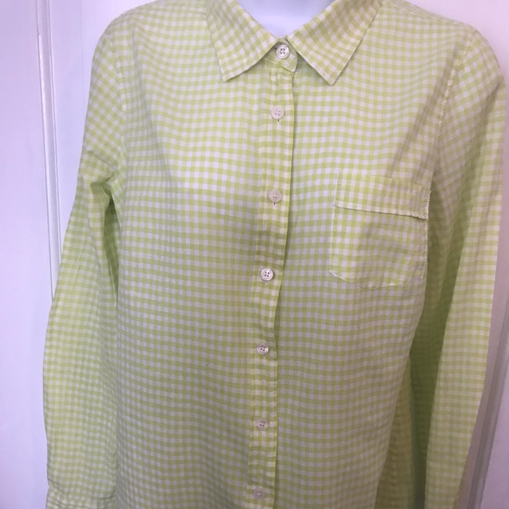 J Crew LS Lime/Yellow Check Shirt